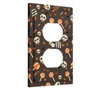 Halloween Skull Light Switch Cover Plates/Outlet Covers, Orange and Brown Candy Patterns for Wall Accents, Thermoplastic Wall Plates, Standard Size Single Duplex Outlet