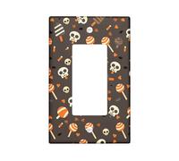 Halloween Skull Light Switch Cover Plates/Outlet Covers, Orange and Brown Candy Patterns for Wall Accents, Thermoplastic Wall Plates, Standard Size Single Rocker