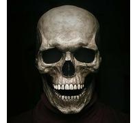 Halloween Skull Mask Full Head Helmet Movable Jaw Horror Party Pro Scary Halloween Cosplay Costume Favor Supplies (Gray)