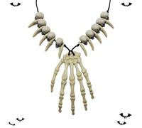 Halloween Skull Necklace, Resin Gothic Skeleton Head Hand Bones Necklace Halloween Jewelry for Women Men Cosplay Fancy Dress Costume Party Accessories A6XYKLXL