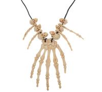 Halloween Skull Necklace, Vintage Resin Skeleton Claw Necklace with Mini Skull Head Bead, Holiday Creepy Costume Accessory, Halloween Jewelry for Women, Men