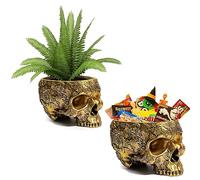 Halloween Skull Planter & Trick or Treat Candy Bowl 6" Skulls Skeleton Head Pot for Succulents, Flowers, or Sweets - Creepy Gothic Décor for Garden, Home, Parties, Haunted House - Spooky Gold Display