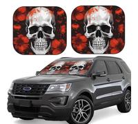 Halloween Skull Print Car Sun Shade Windshield 2-Piece Foldable Front Windshield Sun Visor Sunshade for Car Windshield, S