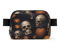 Halloween Skull Print Waterproof Sling Bag with Large Opening Side Bag Durable Waist Pack for Running Cycling Travel