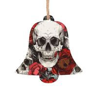 Halloween Skull Printed Wooden Bell-Shape Christmas Decorations 2 PCS Christmas Tree Decorations Holiday Hanging Decor