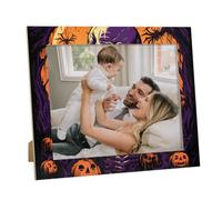Halloween Skull Pumpkin 8x10 Picture Frame, 8 by10 Horizontal Photo Frame, 8 by10 Wooden Picture Frames for Horizontal Tabletop Display & Wall Home Decoration