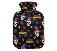 Halloween Skull Pumpkin Black Hot Water Bottle with Cover for Pain Relief Hot Bag for Warming Hands, 2L