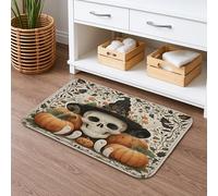 Halloween Skull Pumpkin Quick Dry Bath Mat, Spooky Ghosts Vintage Decorative Non Slip Shower Mat, Autumn Memory Foam Washable Bath Rugs for Bathroom Toilet Restroom 20x32 Inch