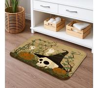Halloween Skull Quick Dry Bath Mat, Spooky Ghosts and Pumpkins Absorbent Non Slip Shower Mat, Fall Flannel Washable Bath Rugs for Bathroom Toilet Restroom Decorative 20x32 Inch