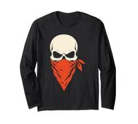 Halloween Skull Red Bandana Mask Flames Bold Minimal Art Long Sleeve T-Shirt