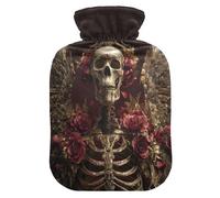 Halloween Skull Rose Black Hot Water Bottle with Cover for Pain Relief Feet and Bed Warmer for Pregnant, 1L