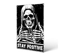 Halloween Skull Sign, Stay Positive Skull Wall Decoration Gothic Signs Decoration Spooky Metal Sign for Bedroom Living Room Wall Decorations Gifts For Skull Lovers