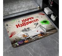 Halloween Skull Skeleton Funny Cool Fall Pumpkin Spooky Cat Spider Web Gothic Day Of The Dead Floor Mats Washable Door Mat Soft Barrier Mat For Patios Living Room Shoes Scraper 40X60Cm