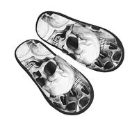 Halloween Skull Slippers for Women Men Day of the Dead Non-Slip House Slippers Indoor Comfy Fuzzy Footwear Memory Foam Bedroom Travel Shoes L