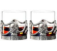 Halloween Skull & Snakes Pewter Glasses Set of 2, 12.5oz Gothic Whiskey, Wine, Beer & Water Cups, Spooky Crystal Old Fashioned Tumblers, Elegant Barware Gifts for Men & Women, Haunted Skull Decor Gift