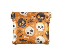 Halloween Skull Spider Web Women's Leather Coin Change Purse Portable Card Key Organizer for Woman Girl