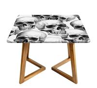 Halloween Skull Square Tablecloth with Elastic Edgs Day of the Dead Fitted Table Cover Waterproof Topper Cap for Dining Wedding Party Picnic 110cm