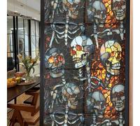 Halloween Skull Stained Glass Window Clings Stickers Decorative Window Privacy Film Halloween Skeleton Static Window Films Clings Stickers for Living Room Bathroom Glass Windows Decor