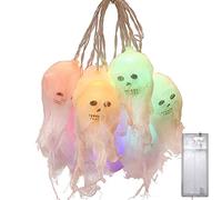 Halloween Skull String Lights 10 LEDs Ghost Skeleton Lights Battery-Powered Spooky Skull Hanging Light Garden Decorative Colorful Lights for Halloween Party Bar Outdoor Decor