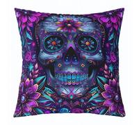 Halloween Skull Throw Pillow Cover 18x18 Spooky Mandala Pillow Cover Boho Death Skeleton Cushion Cover Gothic Bohemian Floral Decorative Pillow Cover Halloween Horror