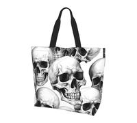 Halloween Skull Tote Bag Women's Shoulder Handbags Day of the Dead Shopping Bags Water-Resistant Large Handbag with Inner Pocket for Work Travel School