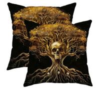 Halloween Skull Tree Pillow Covers Set of 2,Black and Gold Spooky Forest Decorative Throw Pillow Cases,Gothic Style Cushion Covers for Home Sofa Bed Couch Festival Decor 20x20 Inch