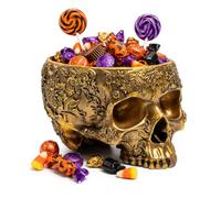 Halloween Skull Trick Or Treat Bowl Black Skeleton Planter Gothic Candy Pot