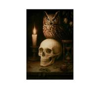 Halloween Skull Vanitas Owl Print, Gothic Dark Academia Wall Art, Creepy Vintage Baroque Symbolist Poster Unframe-style 20x30inch(50x75cm)