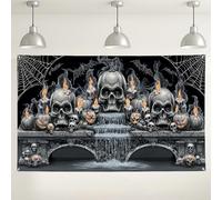 Halloween Skull Wall Backdrop, Spooky Gothic Decor for Haunted House Party, Creepy Pumpkin and Spider Web Design for Fall Celebrations 71x43 Inch