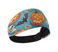 Halloween Skulls and Pumpkins Oil Painting Style no slip sweat headband Stretchy sweat band for basketball Volleyball tennis Workouts