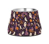 Halloween Skulls Bats Boos Crows Feeder Dogs Bowls Elevated Stainless Steel Raised Cat Bowl for Slow Feed Cats Slow Down Eating