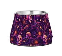 Halloween Skulls Trees Stars Crows Pets Food Bowl Enhanced Stainless Steel Metal Pets Bowls for Loving Pet Whisker Relief