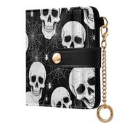 Halloween Skulls Webs Black Print Small Women Wallet RFID Blocking Bifold PU Leather Compact Card Holder with Zipper Coin Pocket Purse for Women Girls Ladies