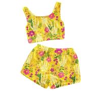 Halloween Sleepwears for Womens Pumpkin Bat Print Long Sleeve Round Neck Elastic Waist Pants Fleece Pyjama Set Fashion Loungewear Costume Festive Holiday Pajama Yellow