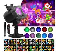 Halloween Slide Show LED Holiday Projector Outdoor, Waterproof 2-in-1 Ocean Wave Effect Outdoor Light Projector with 16 Slide Patterns & 10 Colors for House Garden Yard Xmas Decorations