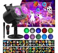 Halloween Slide Show LED Holiday Projector Outdoor, Waterproof 2-in-1 Ocean Wave Effect Outdoor Light Projector with 16 Slide Patterns & 10 Colors for House Garden Yard Xmas Decorations