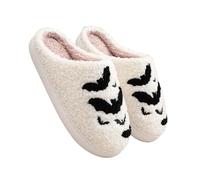 Halloween Slippers for Men and Women, Pumpkin Ghost Skull Slippers, Funny Plush Slippers, Warm Winter Slippers, Fluffy Soft Shoes, Comfortable Non-Slip Slippers for Indoor Use, White, 45 EU