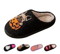 Halloween Slippers for Unisex - Cute Fluffy Winter Shoes, Women Men Super Soft & Warm Slippers, Winter Warm Plush Felt Slippers Soft Soles Slip-On Shoes Slippers, black, 6 UK