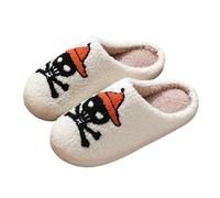 Halloween Slippers for Women Men, Cozy Fleece House Slippers with Pumpkin & Ghost Patterns Warm Indoor Bedroom for Autumn Winter, Perfect Halloween Gifts