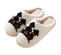 Halloween Slippers for Women Men Memory Foam Plush Fuzzy Foam Fleece Lined Holiday Indoor House Slippers Anti-Slip Comfortable Winter Warm Shoes Spooky Ghost Pumpkin Slipper