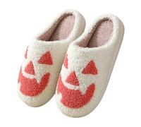 Halloween Slippers for Womens Mens Home Spooky Lantern Pumpkin Slipper Memory Foam Fuzzy Soft Bedroom Mules Cozy Plush Warm Anti-Skid Sole Winter Fleece Lined Indoor Outdoor House Shoes