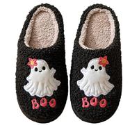 Halloween Slippers,Halloween Pumpkin Slippers for Womens Mens,Soft Plush Warm Spooky Halloween Pumpkin Ghost House Slipper,Holiday Slip-On Indoor Outdoor Cozy House Soft Bedroom Shoes
