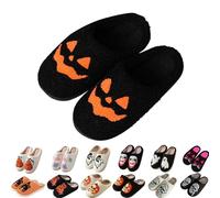 Halloween Slippers Mens Womens Unisex Winter Warm Housing Shoes Slip On Fashion Lantern Pumpkin Foam Slippers Wide Fit Anti-Slip Soft Sole Shoe Footwear