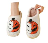 Halloween Slippers Pumpkin Printed Warm Fleece Lined Indoor Shoes For Men And Women Cozy Non Slip House Slippers With Soft Sole For Winter Home Comfort
