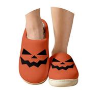Halloween Slippers Unisex Plush Slippers Women's Cuddly Non-Slip Warm Large Sizes Funny Slippers Terror Pumpkin Comfortable Fleece Winter Shoes for Halloween Costume Outfits