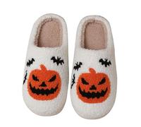 Halloween Slippers Winter Women Men Terror Ghostface Ghosts Funny Plush Warm Fluffy Slippers Cosy Felt Slippers Non-Slip Indoor and Outdoor Unisex, 5 Orange, 9 UK