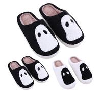 Halloween Slippers Women Ghost - Ladies Funny Slippers Memory Foam - Comfy Warm House Slipper Cozy Plush Fluffy Shoes Winter Warm Home Slipper Non-Slip Casual Footwear Soft Indoor Shoe