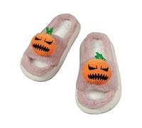 Halloween Slippers Women Pumpkin| Fluffy Open Toe Slippers Women| Comfy Warm Sliders| Spooky House Shoes| Winter Fluffy Sliders| Christmas Slip On Slides For Autumn Winter| Lantern Pumpkin Slides