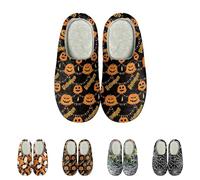 Halloween Slippers Women Pumpkin Halloween Ghost Slippers Spooky Lantern Slides For Womens Mens Indoor House Shoes Cute Boo Printed Slipper Winter Plush Slides Warm Fuzzy Sliders