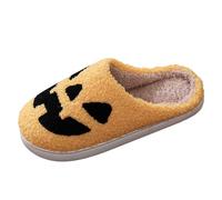 Halloween Slippers Women's Bat Print Slippers Fuzzy Winter Warm House Slippers Fluffy Soft Plush Slippers Comfortable Fluffy Slippers Indoor Outdoor Slippers in Winter, D Yellow, 12 UK